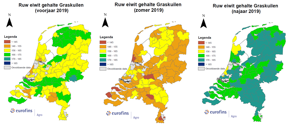 ruw eiwit gehalte per graskuil seizoen 2019